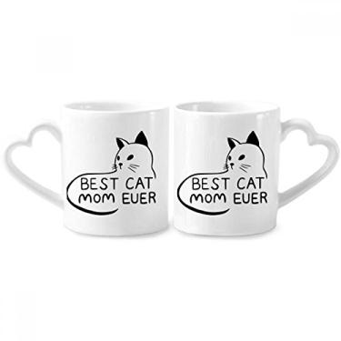 Imagem de Best Cat Mom Ever Quote DIY Design Casal Caneca de Porcelana Conjunto de Cerâmica para Amante de Coração