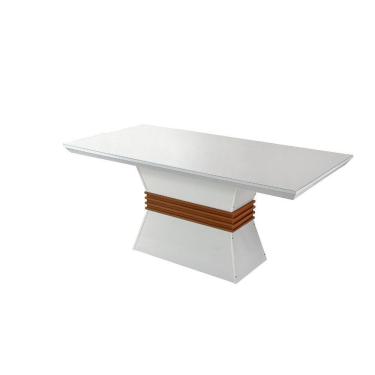 Imagem de Mesa Agata 180x90cm Canto Reto com Vidro Off White Imbuia Rufato