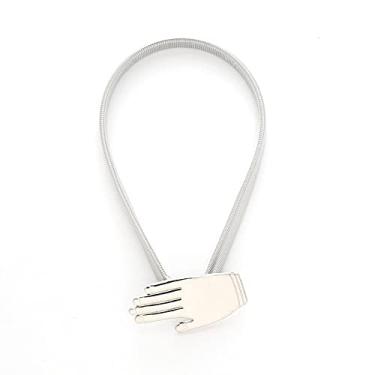 Imagem de Cortina elástica de metal minimalista sem perfuração e sem instalação Laços de cortina com fivela, Prata, 2 PCS