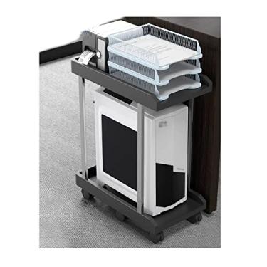Imagem de KIZQYN Suporte de impressora escritório de camada dupla impressora torre rack universal de mesa com rodas suporte de armazenamento de chassi de mesa de rodas suporte de CPU removível PC suporte de anfitrião impressora de mesa (cor: preto-45x22x69cm)