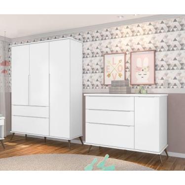 Imagem de Quarto De Bebê Melinda Phoenix Baby Roupeiro + Cômoda Branco