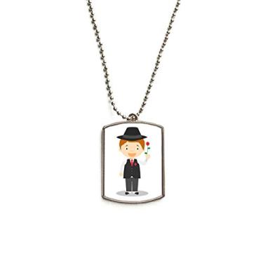 Imagem de DIYthinker Colar para animais de estimação com pingente de corrente de aço inoxidável Argentina com desenho preto