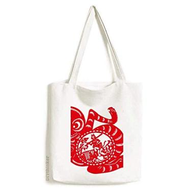 Imagem de Papercut Bolsa de lona com estampa de macaco do zodíaco chinês bolsa de compras casual bolsa de mão