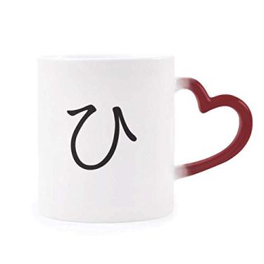 Imagem de Caneca de grés com personagem japonês Hiragana HI sensível ao calor que muda de cor vermelha