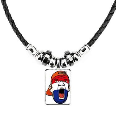 Imagem de DIYthinker Bandeira dos Países Baixos Maquiagem Cabeça Gritando Colar Joia Torque Corda de Couro Pingente