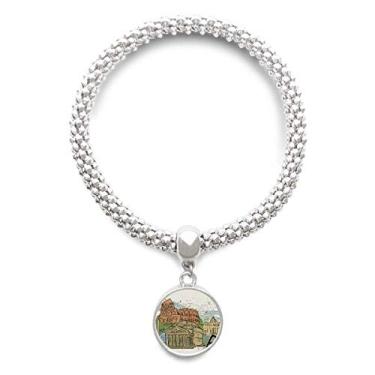 Imagem de DIYthinker Pulseira de prata com pingente redondo da Itália Roma Paisagem Marco Nação