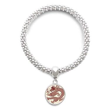 Imagem de DIYthinker Pulseira de prata com pingente de dragão chinês com retrato de animal e corrente ajustável