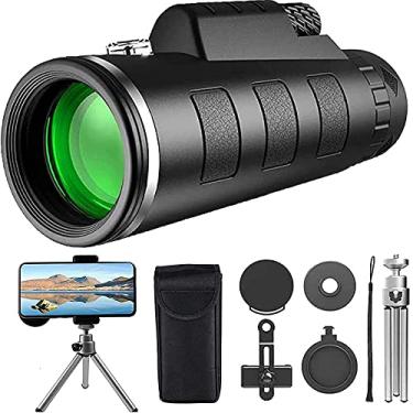 Imagem de Telescópio monocular para smartphone, 40x60 Monocular HD de alta potência com suporte para smartphone Tripé à prova d 'água e prisma claro Presente para observação de pássaros em viagens de animais selvagens com foco duplo