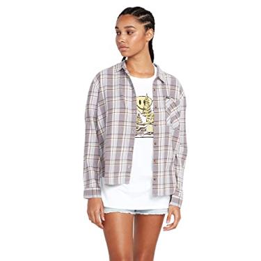 Imagem de Volcom Camisa feminina xadrez to Meet U de flanela de manga comprida, Xadrez, PP