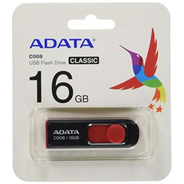 Imagem de A-DATA TECHNOLOGY C008 16GB USB 2.0 Pen Pen Pen retrátil sem tampa, preto/vermelho (AC008-16G-RKD)