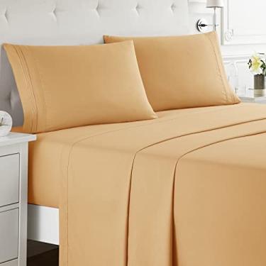 Imagem de Nestl Queen Sheets Set - 4 folhas de cama de peças para queen size cama, lençóis de tamanho queen escovado duplo, lençóis laranja de luxo de hotel, lençóis de cama extra macios e fronhas