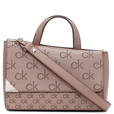 Imagem de Calvin Klein Bolsa com alça superior com aba de basalto, Logotipo Cocoa Embossed Brick, One Size