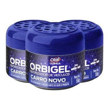 Imagem de Kit com 3 Odorizadores Cheirinho Automotivo Em Gel Fragrância Carro Novo 55g Orbi Química