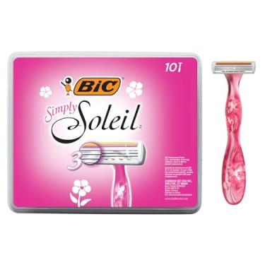 Imagem de BIC Soleil Lâminas de barbear descartáveis femininas Simply Smooth, 3 lâminas com tira de umidade para um barbear suave e sedoso, conjunto de 10 peças