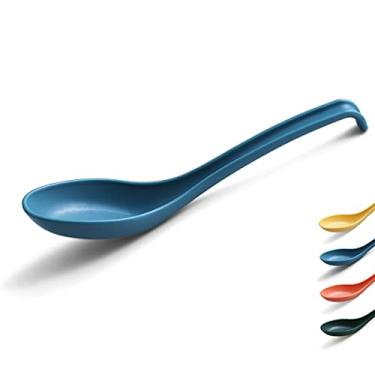 Imagem de Evanda Colher de sopa, colher de jantar ecológica, feita de polipropileno de grau alimentício, livre de BPA, fácil de limpar, pode ser lavada na lava-louças, conjunto de 12 (azul marinho)