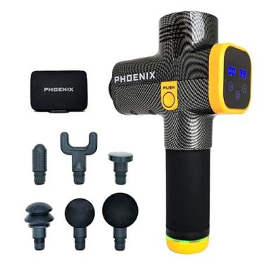 Imagem de Pistola Massageadora Profissional, Massageador Phoenix A2 by BOUTIX, NOTA FISCAL, ENVIO DO BRASIL, Tela LED 20 Velocidades e 6 Cabeças de Massagem