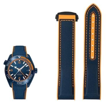 Imagem de QPDRNC Pulseira de relógio de borracha de nylon de 20 mm 22 mm para Omega SEAMASTER PLANET OCEAN Men Deployant Clasp Strap Watch Watch Accessorie Silicone Watch (Cor: Azul laranja preto, Tamanho:
