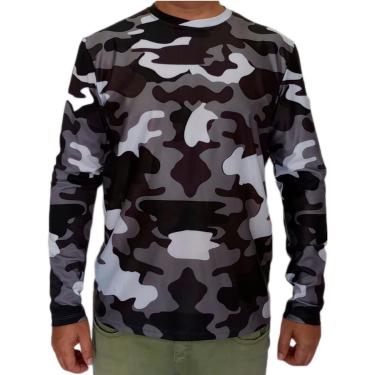 Imagem de Camiseta Masculina Manga Longa Com Proteção Solar Uv50+ Camuflada Cinza Preto-Masculino