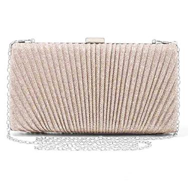 Imagem de Yokawe Bolsa feminina para noite dourada com glitter plissada, bolsa clutch para festa de casamento, Champanhe