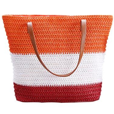 Imagem de JNF Bolsas de praia coloridas grandes para mulheres, bolsa de praia de palha, tecido de vime, crochê, conjunto de bolsas de praia boho, Bolsa de praia de palha 05, 3G