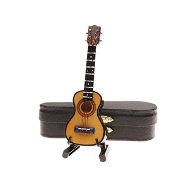 Imagem de Dselvgvu Ukulele em miniatura de madeira com suporte e estojo mini réplica de ukulele mini instrumento musical colecionável miniatura modelo de casa de boneca decoração de casa (10 x 3,3 x 1,2 cm,