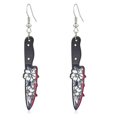 Imagem de QzxEqz Conjunto de brincos de faca gótica, personalizado, feito à mão, acrílico, leve, vintage, punk, Halloween, espada, tesoura, machado, punhal, pingente, gota, brincos engraçados, cosplay, festa de