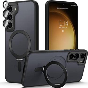 Imagem de MALEWOLF Capa magnética para Samsung Galaxy S23 Plus compatível com Magsafe, [suporte magnético] [protetor de lente da câmera] Capa de telefone de TPU antiderrapante fosca translúcida traseira para