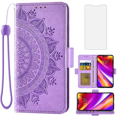 Imagem de Asuwish Compatível com LG G7 ThinQ Capa carteira de vidro temperado protetor de tela flip alça para celular para LGG7 One G 7 Plus LG7 Fit LG7ThinQ 7G Thin Q G7+ G7thinq LGG7thinq Women Purple