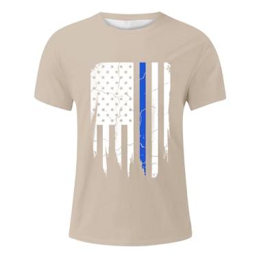 Imagem de Camisetas masculinas estampadas com bandeira do Dia da Independência 1776 manga curta camisetas modernas de verão camisetas casuais para homens, Bege, G