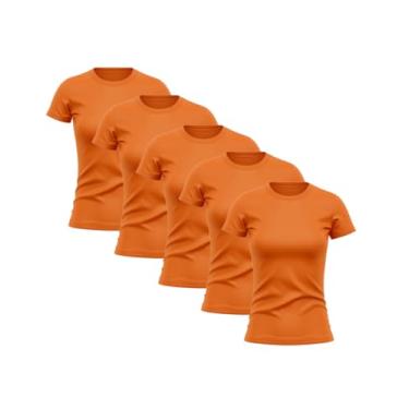 Imagem de Kit 5 Camisetas Feminina Manga Curta Dry Fit Básica Lisa Proteção Solar UV Térmica Laranja