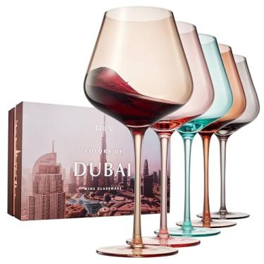 Imagem de Cores de taças de vinho de Dubai, conjunto de taças de vinho coloridas Art Déco, 590 ml com uma linda caixa de presente | Conjunto de 5 | Presentes para viajantes, exploradores, Emirados Árabes Unidos