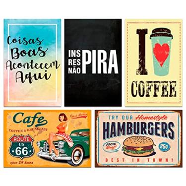Imagem de Kit Placas Decorativas Frase Café Cozinha Mdf 5 pçs 20x13 cm