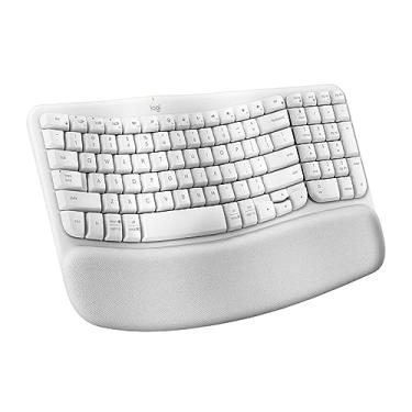 Imagem de Teclado Ergonômico sem fio Logitech Wave Keys com Design Ondulado, Suporte para Descanso de Pulso Acolchoado, Bluetooth ou Receptor USB Logi Bolt, Compatível com Windows/Mac e Layout US - Branco