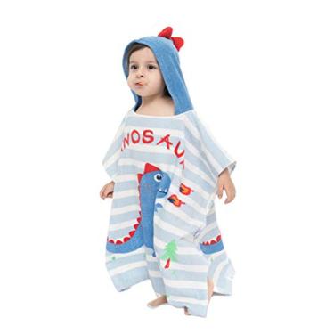 Imagem de TONWHAR Toalha de praia infantil com capuz para banho/piscina/praia - Toalha de praia de algodão com estampa animal de desenho animado para bebês e crianças (dinossauro, 1-4 anos/altura: 84,8-110 cm)
