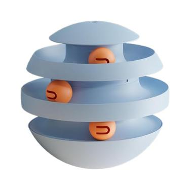 Imagem de Ioensy Brinquedo interativo para gatos, brinquedo com rolo para gatos, pista circular, 3 níveis para gatos internos, Azul claro