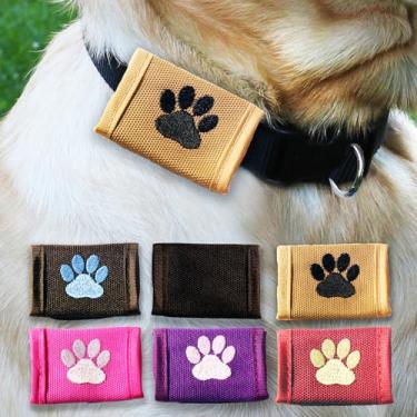 Imagem de Dapper Dog Tag Silenciador e suporte AirTag – Nylon balístico (bronzeado com estampa de pata preta)