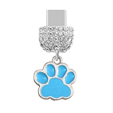 Imagem de ELISE & FONDA TP240 Tipo-C porta de carregamento cristal plugue antipoeira pingente de pata de gato pequeno pingente para celular Samsung/OnePlus/Xiaomi/oppo Android iPhone 15/16 (azul), approx. 1.65