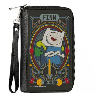 Imagem de Buckle-Down Carteira Cartoon Network, Zip Around, Adventure Time Finn the Hero Pose and Sword Icon Preto/Multi, Couro Vegano, Preto, 7.5"x4.5", Casual