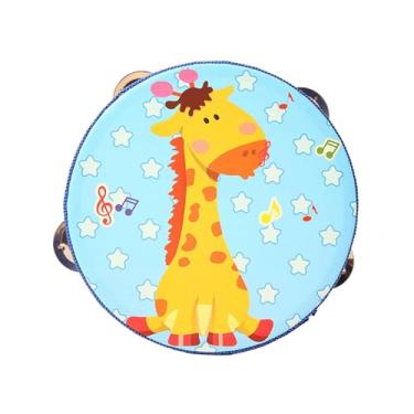 Imagem de Deevoka Pandeiro de madeira Pandeiro de mão Tambor Sino Instrumento musical Pandeiro de fileiras duplas para festa Concerto Jogo Brinquedos Crianças, Girafa Azul, 15cm