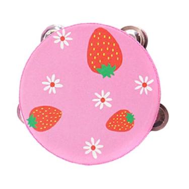 Imagem de Deevoka Pandeiro de madeira Pandeiro de mão Tambor Sino Instrumento musical Pandeiro de fileiras duplas para festa Concerto Jogo Brinquedos Crianças, Morango, 15cm