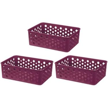 Imagem de Kit 3 Cesto Organizador Rattan Multiuso Armário Gaveta Lavanderia P (1