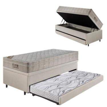 Imagem de Bicama Box Baú 88x188  material sintético Linho Areia com Colchão Airt