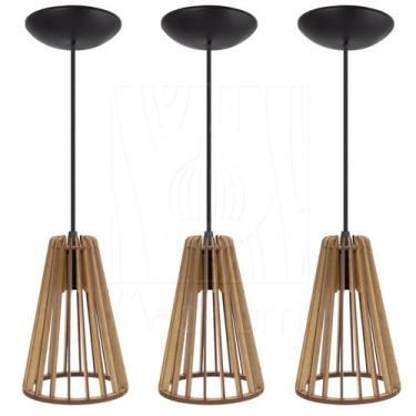 Imagem de Luminária Pendente Madeira Koni E27 3 Unidades Rústico - Madelumi