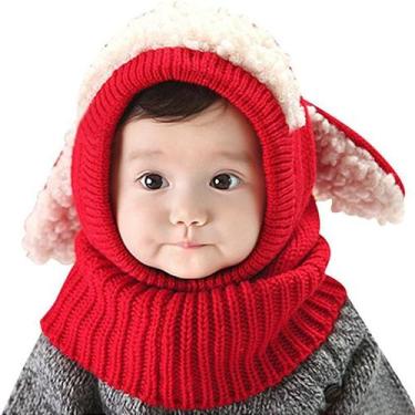 Imagem de Touca Gorro Cachecol Bebê Infantil Cobre Orelhas Vermelho - Importado