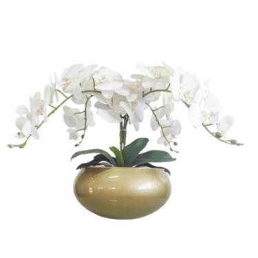 Imagem de Arranjo de Mesa 4 Flores de Orquídeas Brancas Vaso Dourado - La Caza S