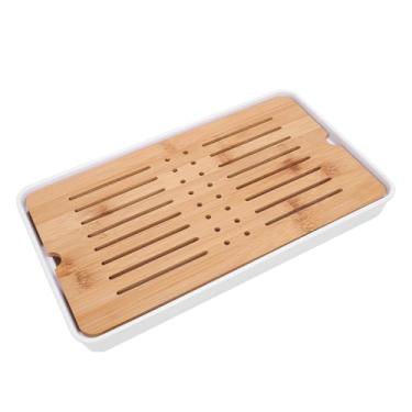 Imagem de Bandeja para chá, caixa retangular de plástico para mesa de chá Gongfu da Bambusoideae Artesanato requintado Conjunto de chá Kung Fu Bandeja para servir com (33x19x4cm/13x7,5x1,6