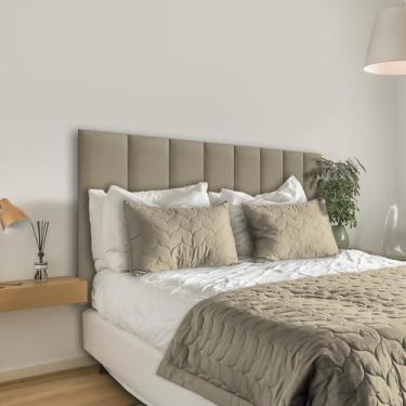 Imagem de Cabeceira Estofada Suede Bege Areia Cama Box Módulo 20Cm X - Gh Papel 