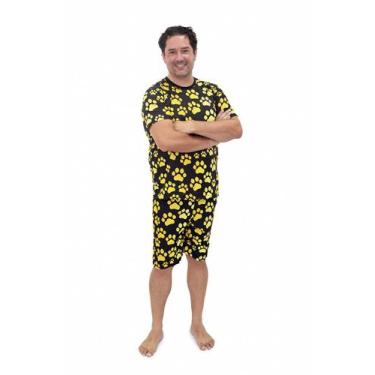 Imagem de Pijama Masculino Curto Divertido Patinhas Douradas - Alegria de Montar