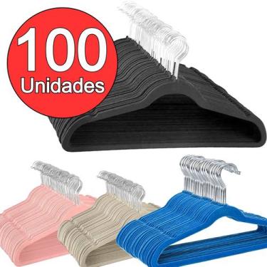 Imagem de Kit Cabide Veludo Infantil 100un Atacado Slim Antideslizante De Roupas