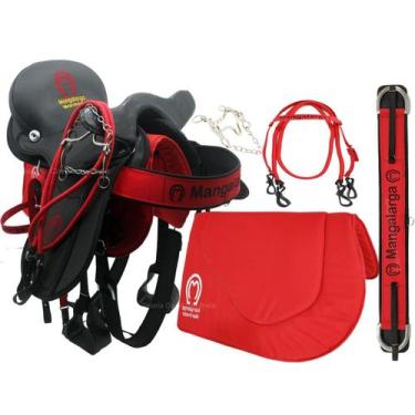 Imagem de Sela Australiana Preta De Aba Com Aba + Manta Reforçada e Acessórios -